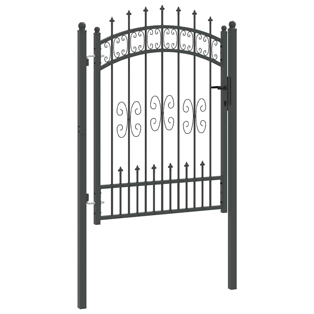 Fence Gate with Spear Top KAMPEN Lockable Steel Grey 103 cm 125 cm