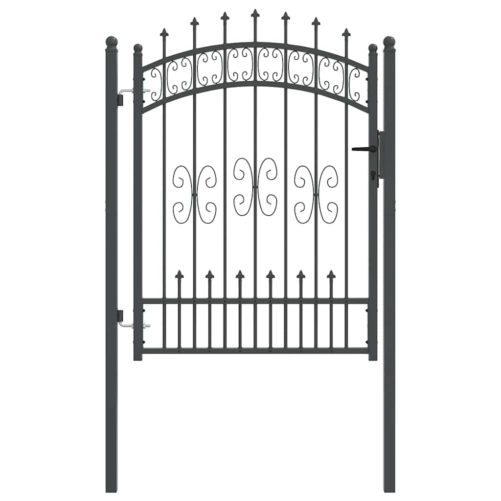Fence Gate with Spear Top KAMPEN Lockable Steel Grey 103 cm 125 cm