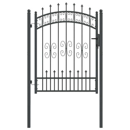 Fence Gate with Spear Top KAMPEN Lockable Steel Grey 103 cm 125 cm