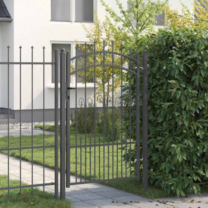 Fence Gate with Spear Top KAMPEN Lockable Steel Grey 103 cm 150 cm