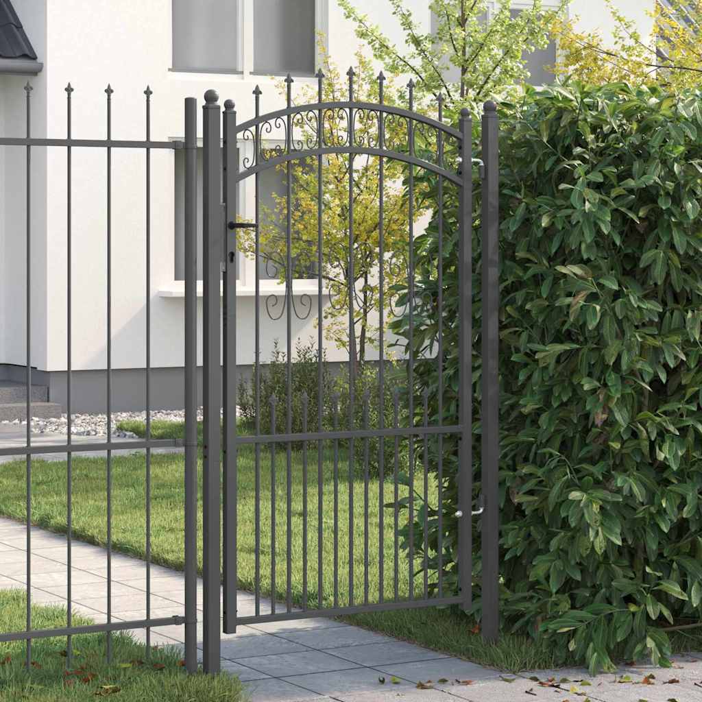 Fence Gate with Spear Top KAMPEN Lockable Steel Grey 103 cm 175 cm
