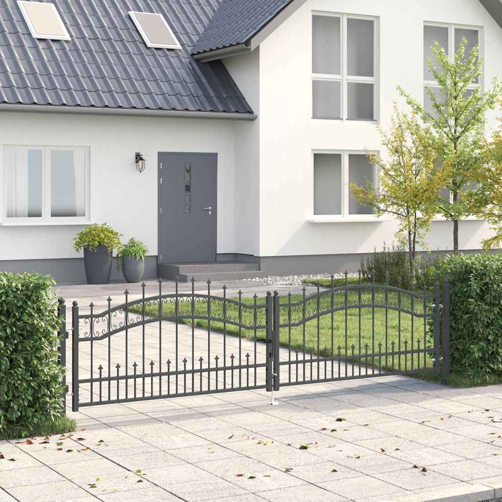 Fence Gate with Spear Top KAMPEN Lockable Steel Grey 302 cm 78 cm