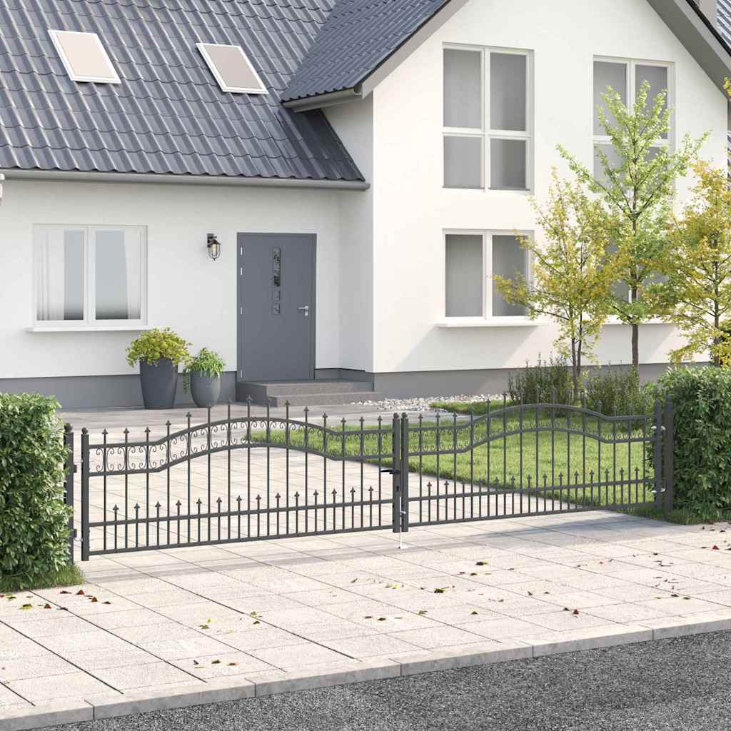 Fence Gate with Spear Top KAMPEN Lockable Steel Grey 394.5 cm 78 cm