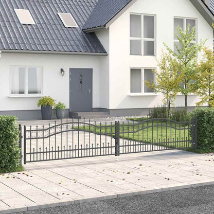Fence Gate with Spear Top KAMPEN Lockable Steel Grey 394.5 cm 78 cm