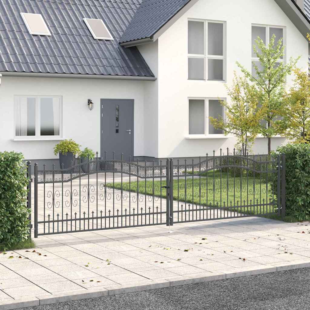 Fence Gate with Spear Top KAMPEN Lockable Steel Grey 394.5 cm 100 cm