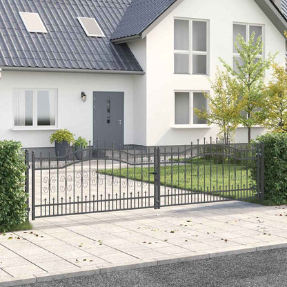 Fence Gate with Spear Top KAMPEN Lockable Steel Grey 394.5 cm 100 cm