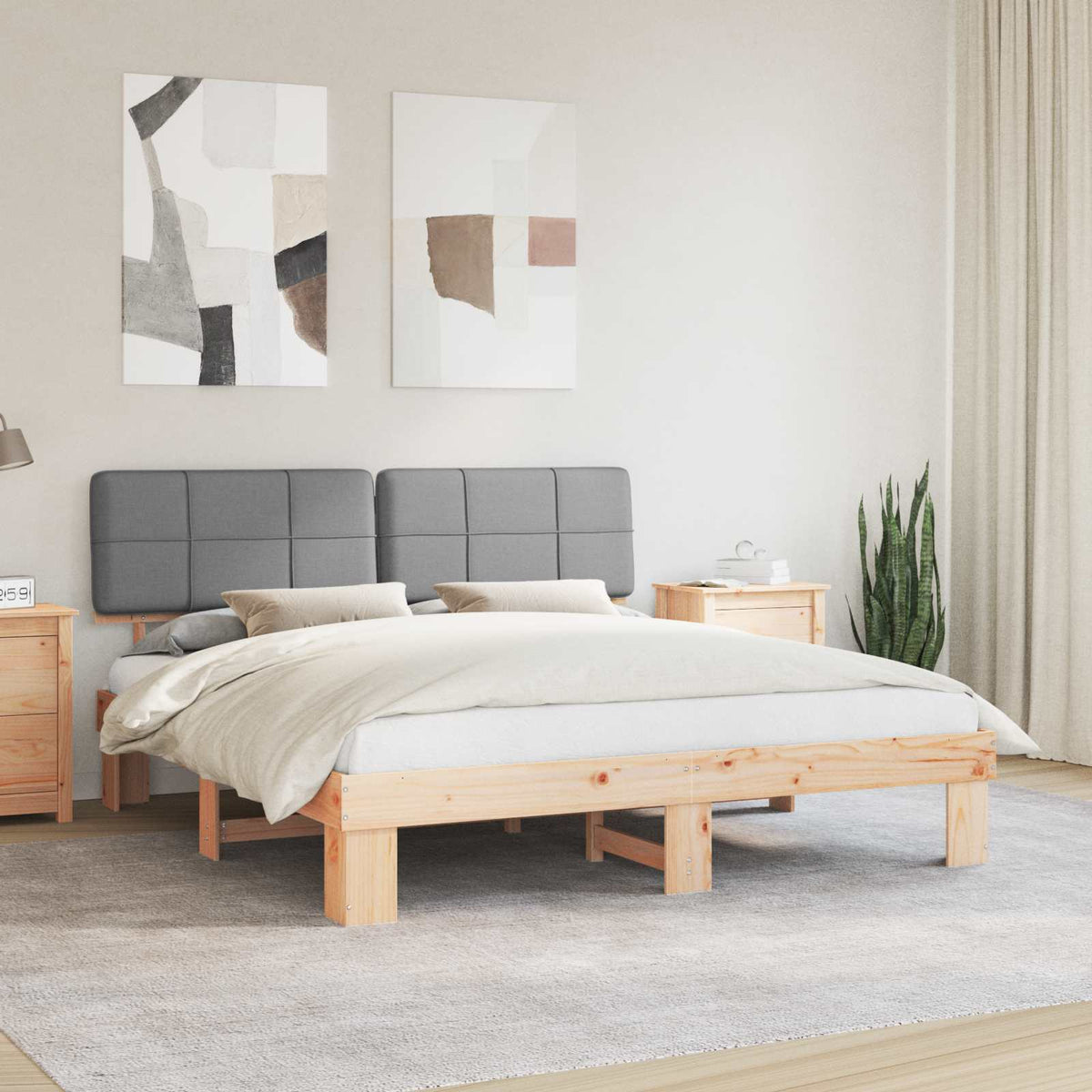 Bed Frame Upholstered Headboard Length Natural Light Grey