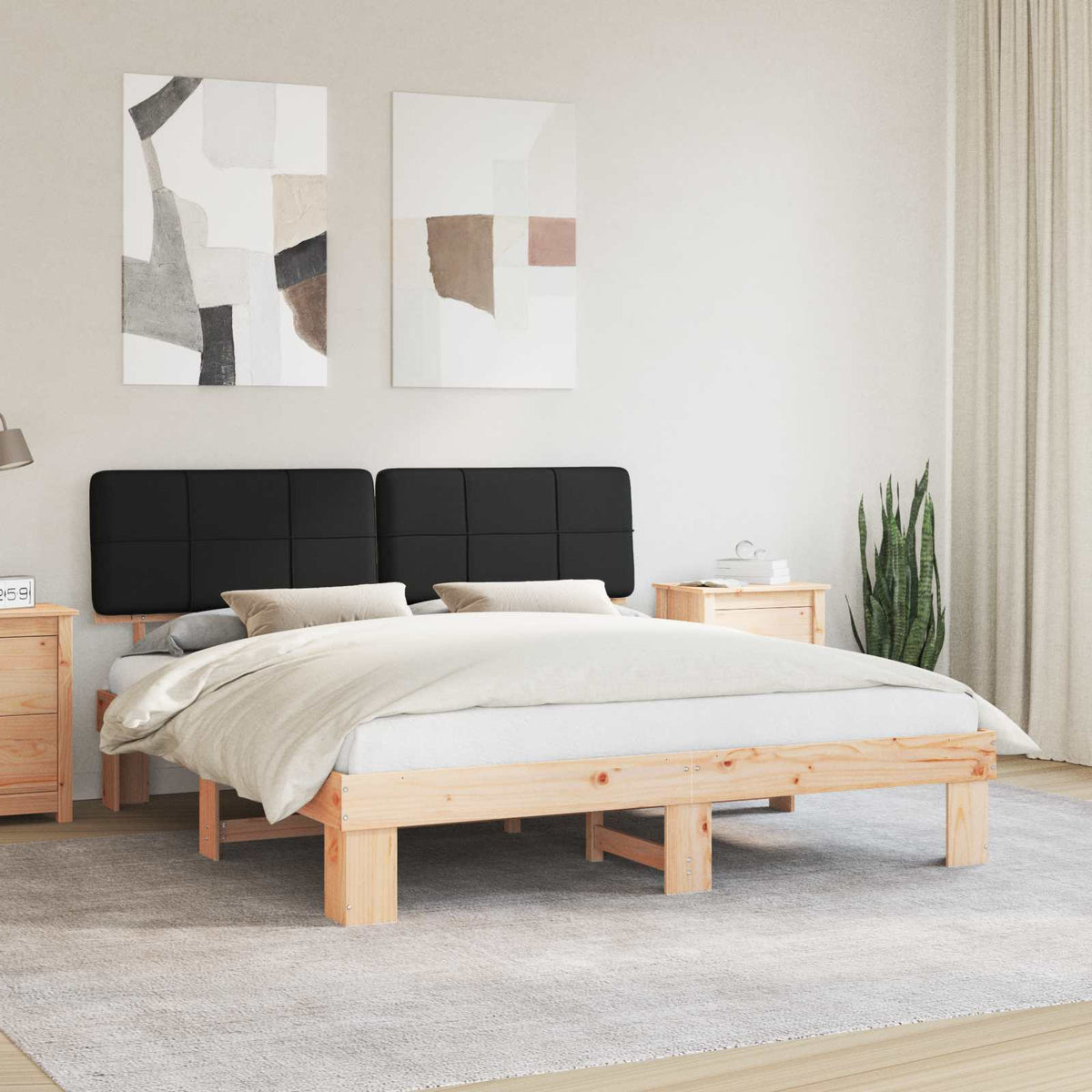 Bed Frame Upholstered Headboard Black Length Natural