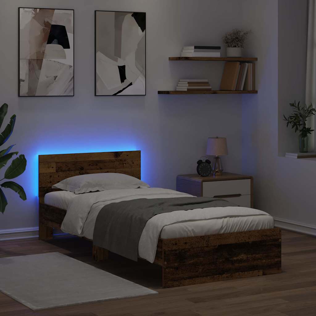 vidaXL Bed Frame with Headboard Old Wood 90 x 200 cm Engineered Wood 4