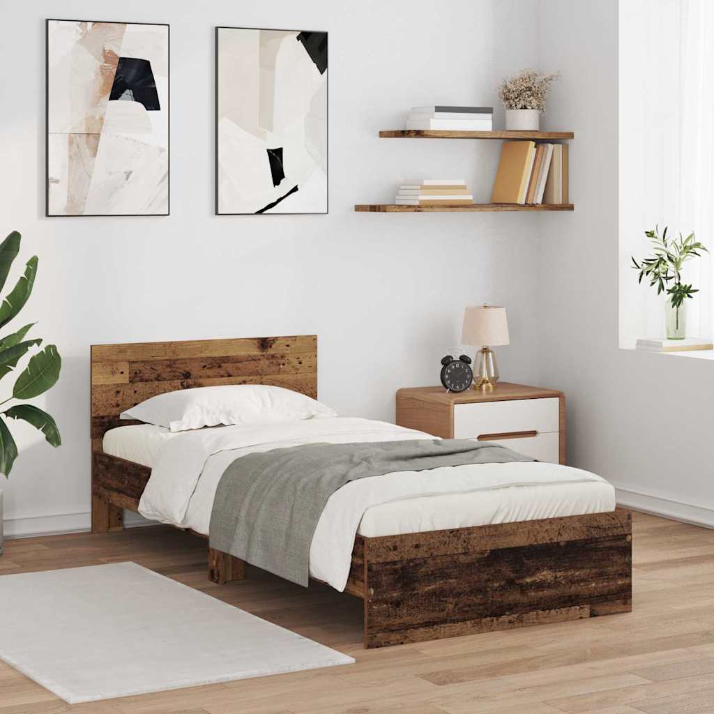 vidaXL Bed Frame with Headboard Old Wood 90 x 200 cm Engineered Wood 1