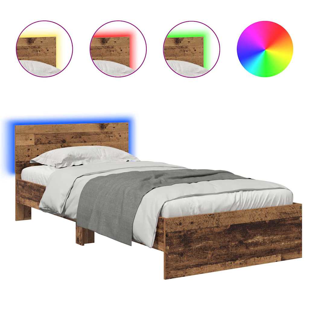 vidaXL Bed Frame with Headboard Old Wood 90 x 200 cm Engineered Wood 2