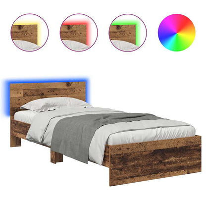 vidaXL Bed Frame with Headboard Old Wood 90 x 200 cm Engineered Wood 2