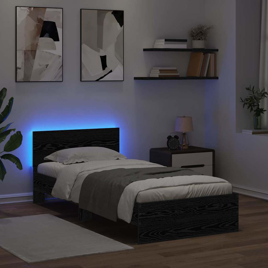 vidaXL Bed Frame with Headboard Black Oak 90 x 200 cm Engineered Wood 4