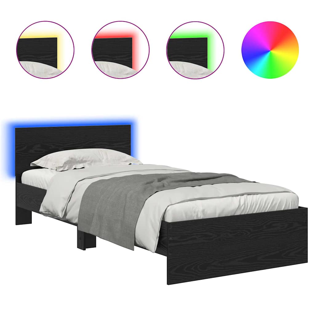 vidaXL Bed Frame with Headboard Black Oak 90 x 200 cm Engineered Wood 2