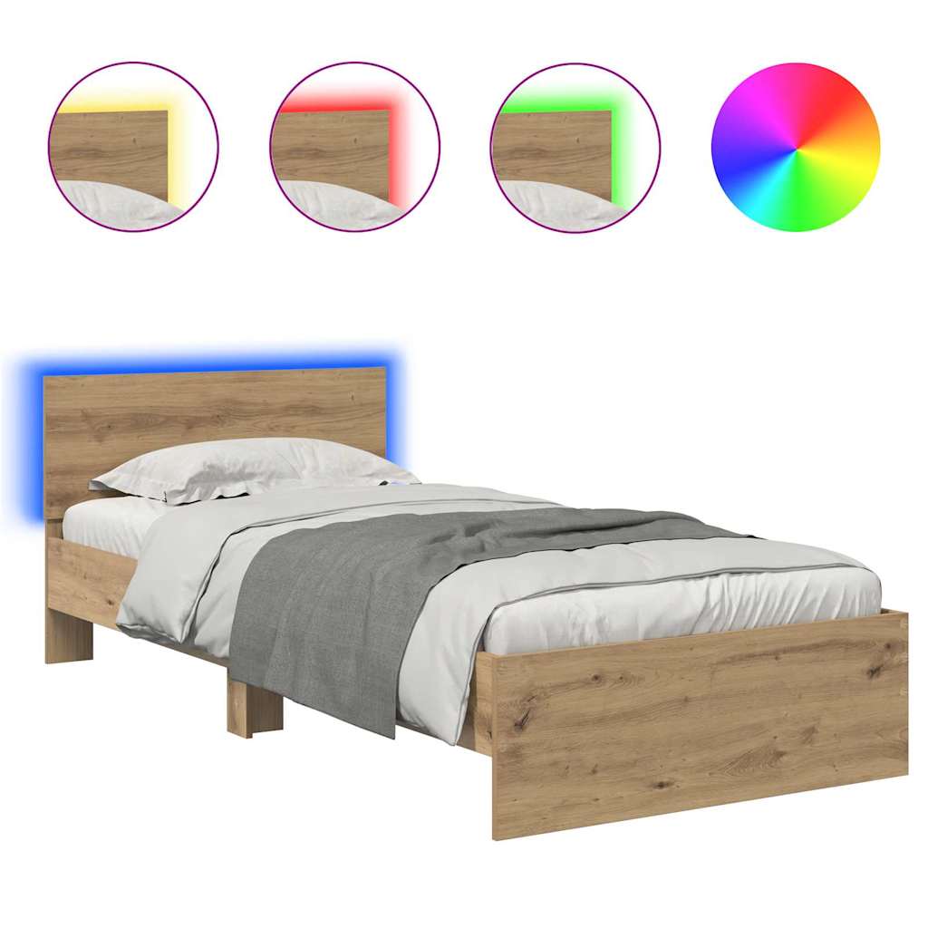 vidaXL Bed Frame Artisan Oak 90 x 190 cm Engineered Wood 2