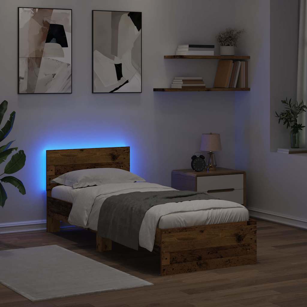 vidaXL Bed Frame with Headboard Old Wood 75 x 190 cm Engineered Wood 4