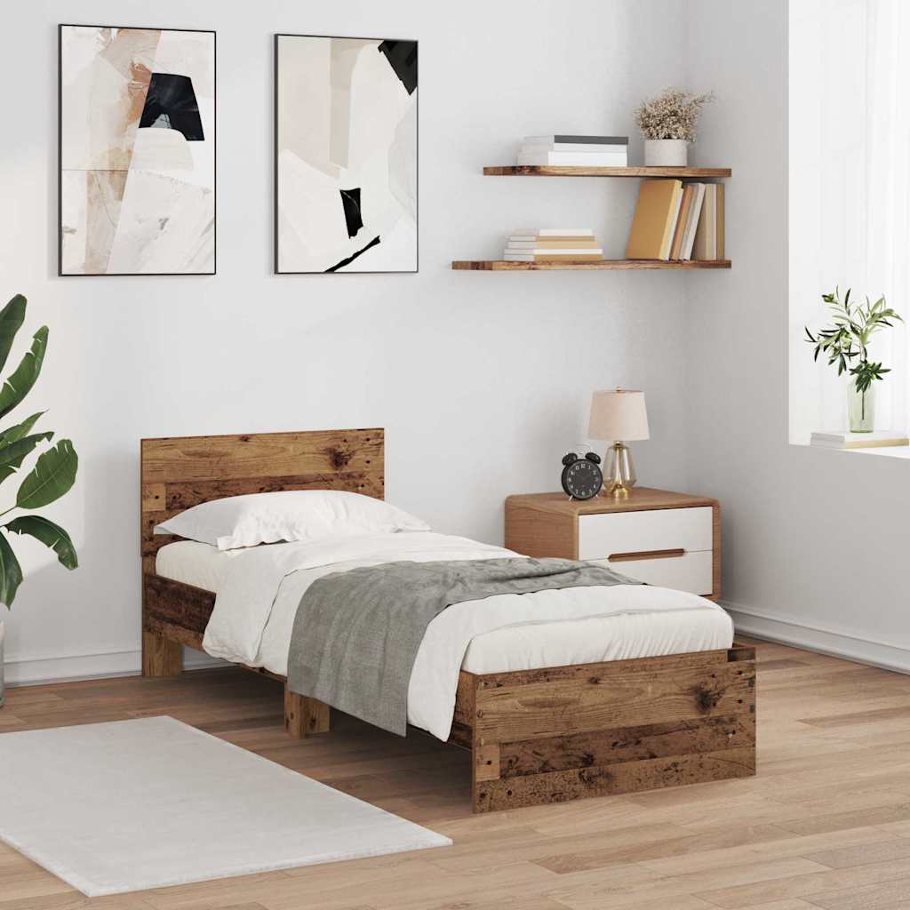 vidaXL Bed Frame with Headboard Old Wood 75 x 190 cm Engineered Wood 1