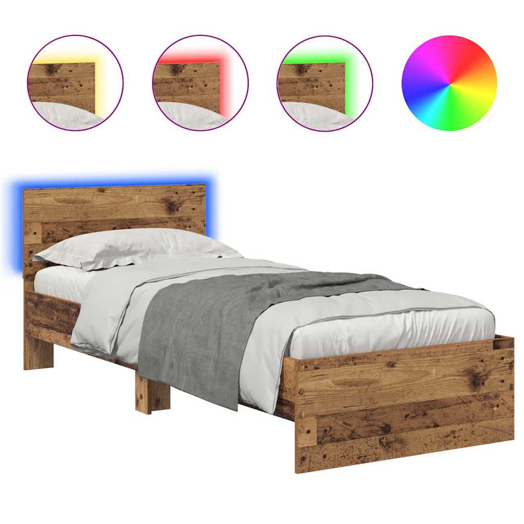 vidaXL Bed Frame with Headboard Old Wood 75 x 190 cm Engineered Wood 2