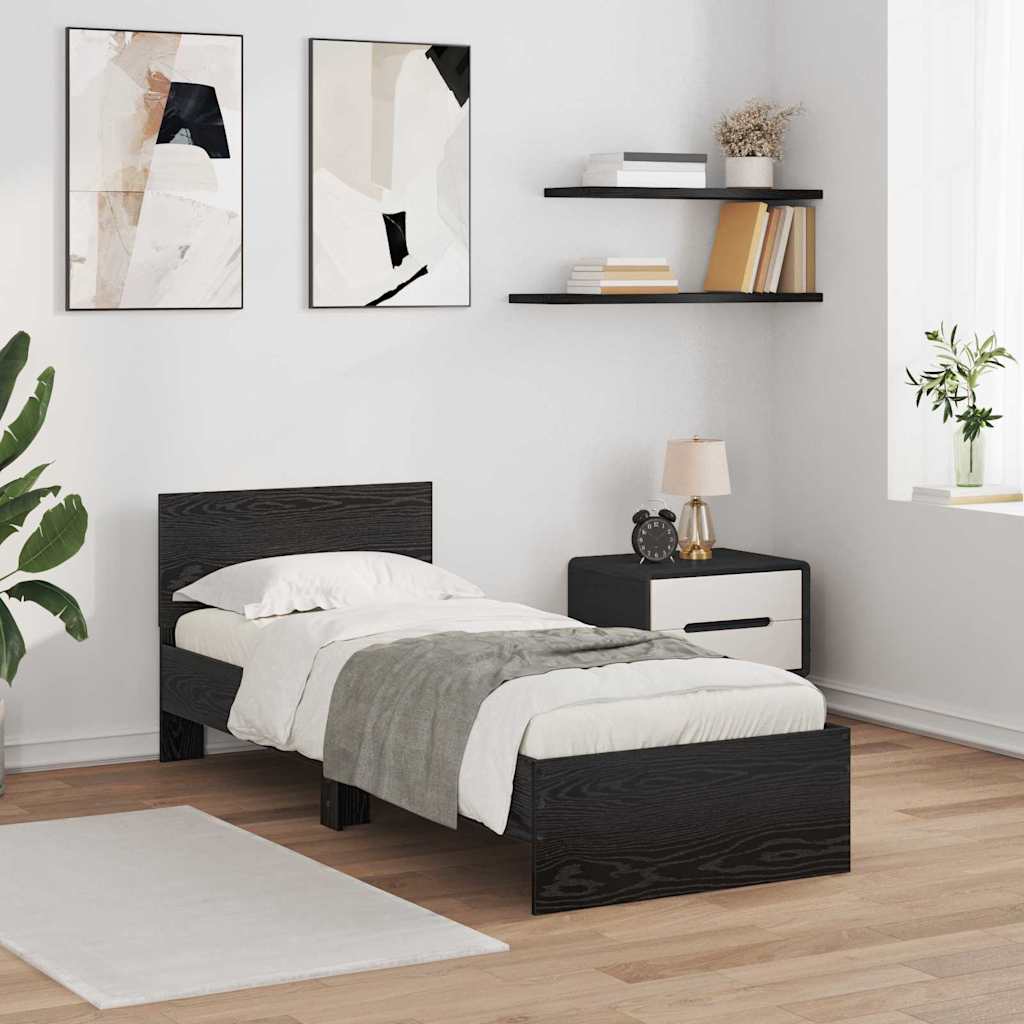 vidaXL Bed Frame with Headboard Black Oak 75 x 190 cm Engineered Wood 1