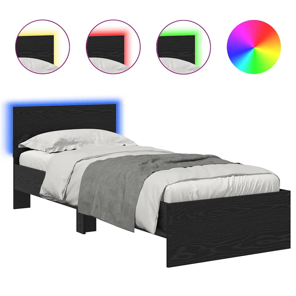 vidaXL Bed Frame with Headboard Black Oak 75 x 190 cm Engineered Wood 2
