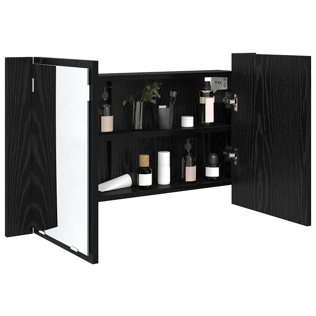 vidaXL Bathroom Mirror Cabinet Black Oak 80 x 12 x 45 cm 3