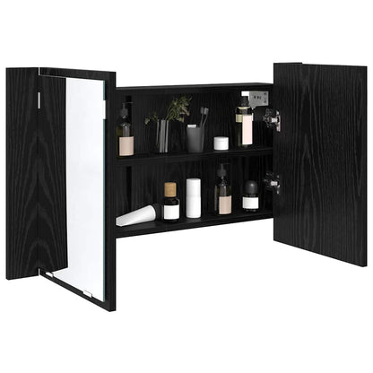 vidaXL Bathroom Mirror Cabinet Black Oak 80 x 12 x 45 cm 3