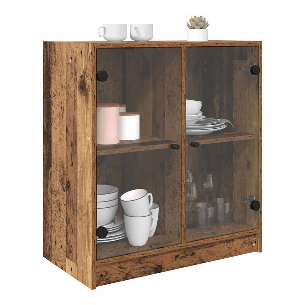 Side Cabinet with Glass Doors 68x37x75,5 cm Old wood