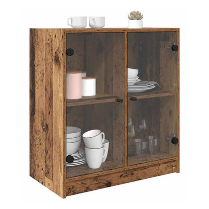 Side Cabinet with Glass Doors 68x37x75,5 cm Old wood