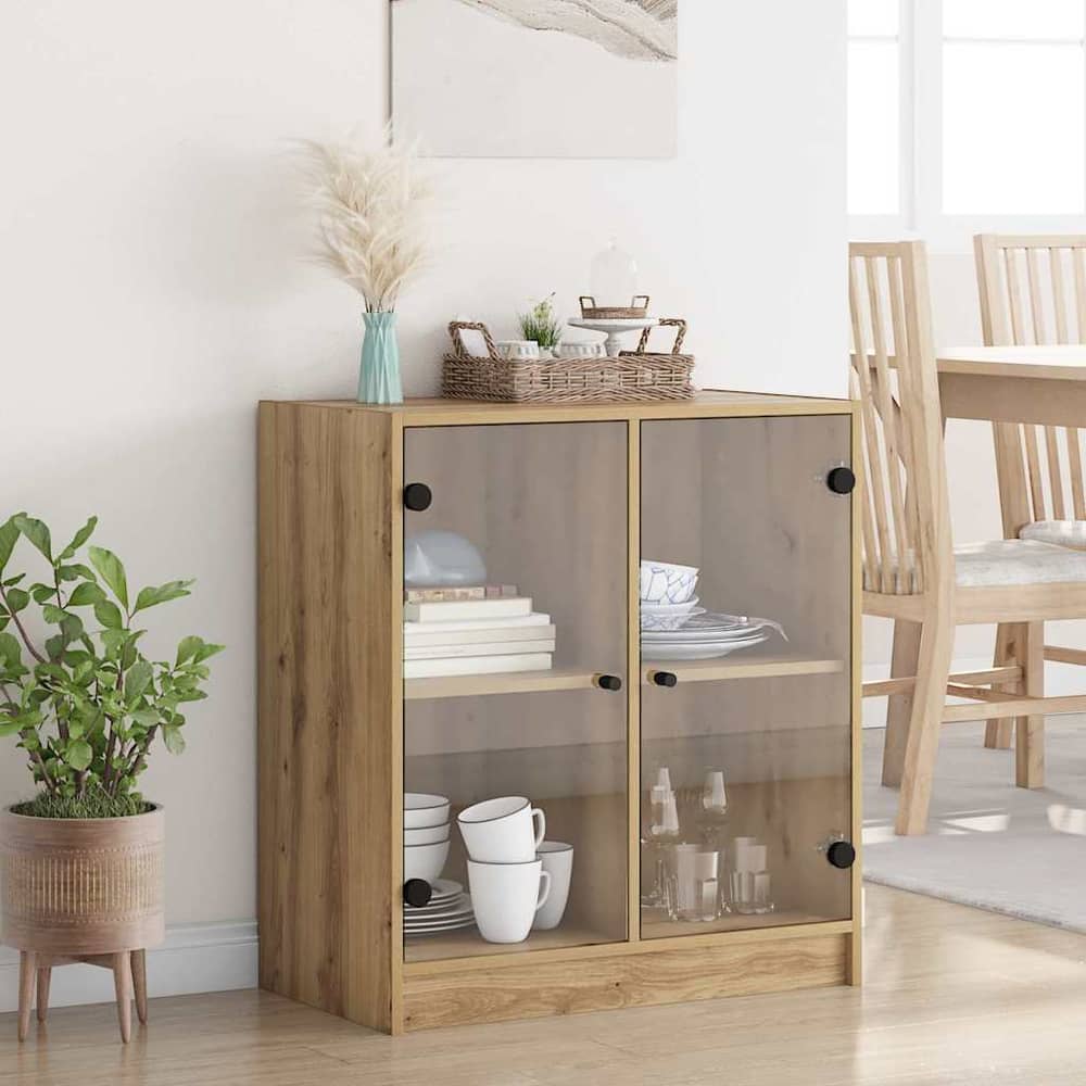 Side Cabinet with Glass Doors 68x37x75,5 cm Artisan oak