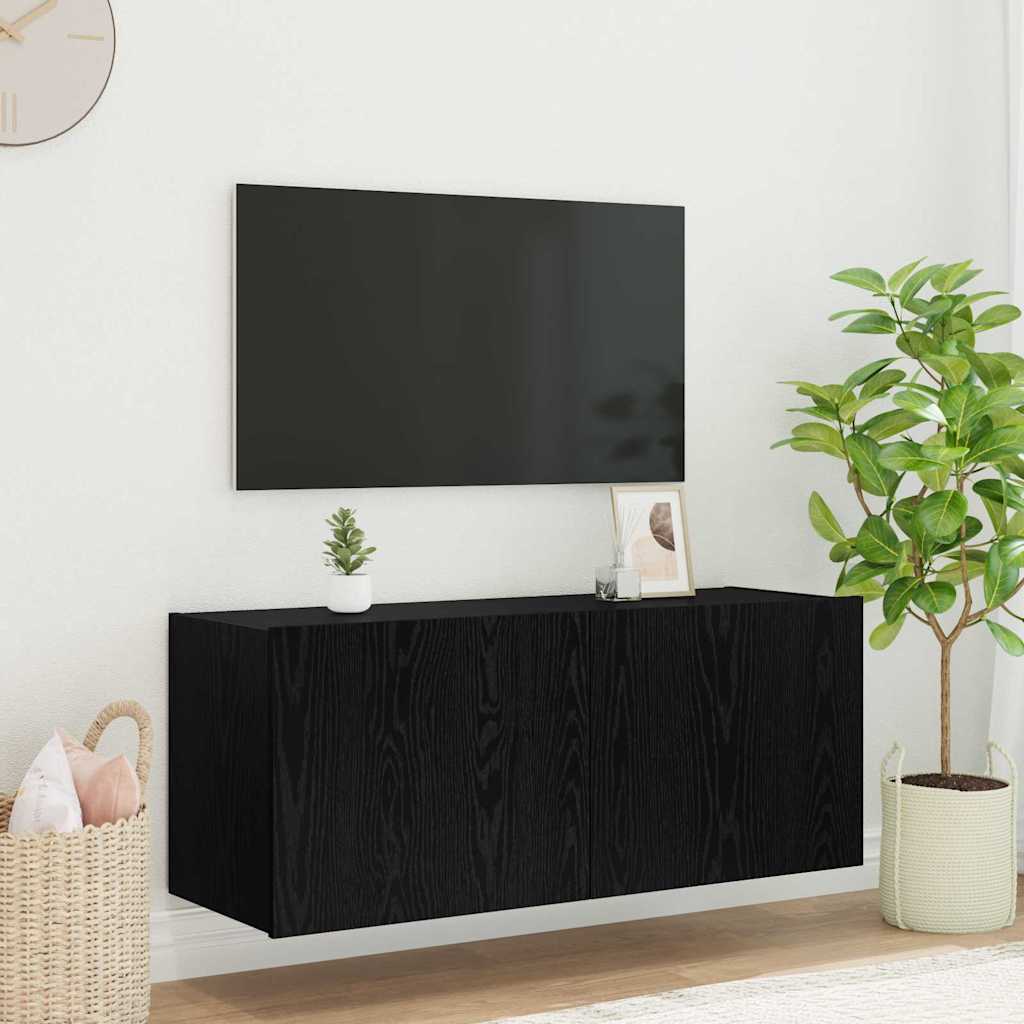 vidaXL TV Wall Cabinet Black Oak Engineered Wood 1