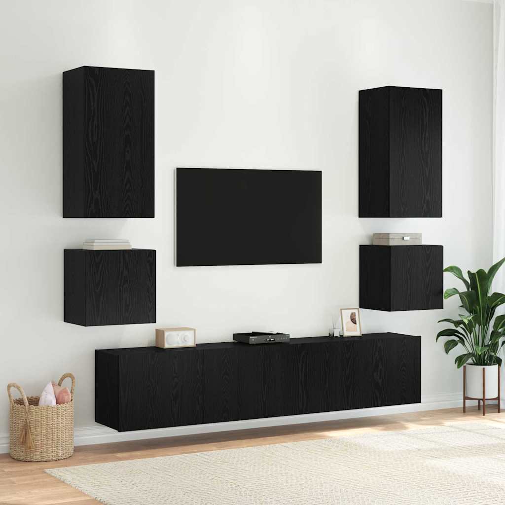 vidaXL TV Wall Cabinet Black Oak Engineered Wood 6