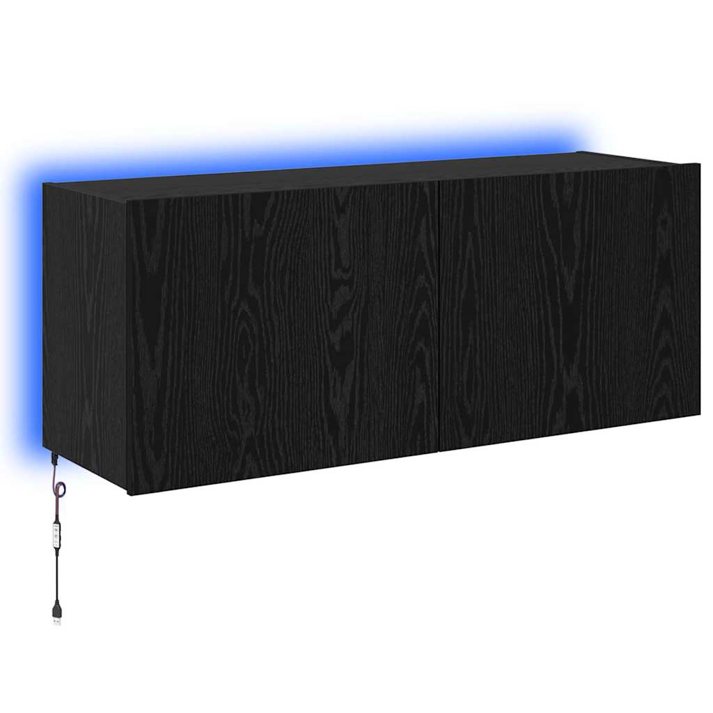 vidaXL TV Wall Cabinet Black Oak Engineered Wood 2
