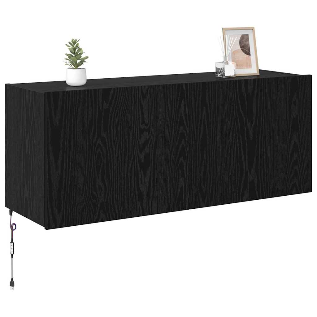 vidaXL TV Wall Cabinet Black Oak Engineered Wood 3