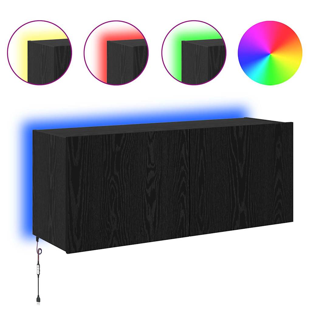 vidaXL TV Wall Cabinet Black Oak Engineered Wood 4
