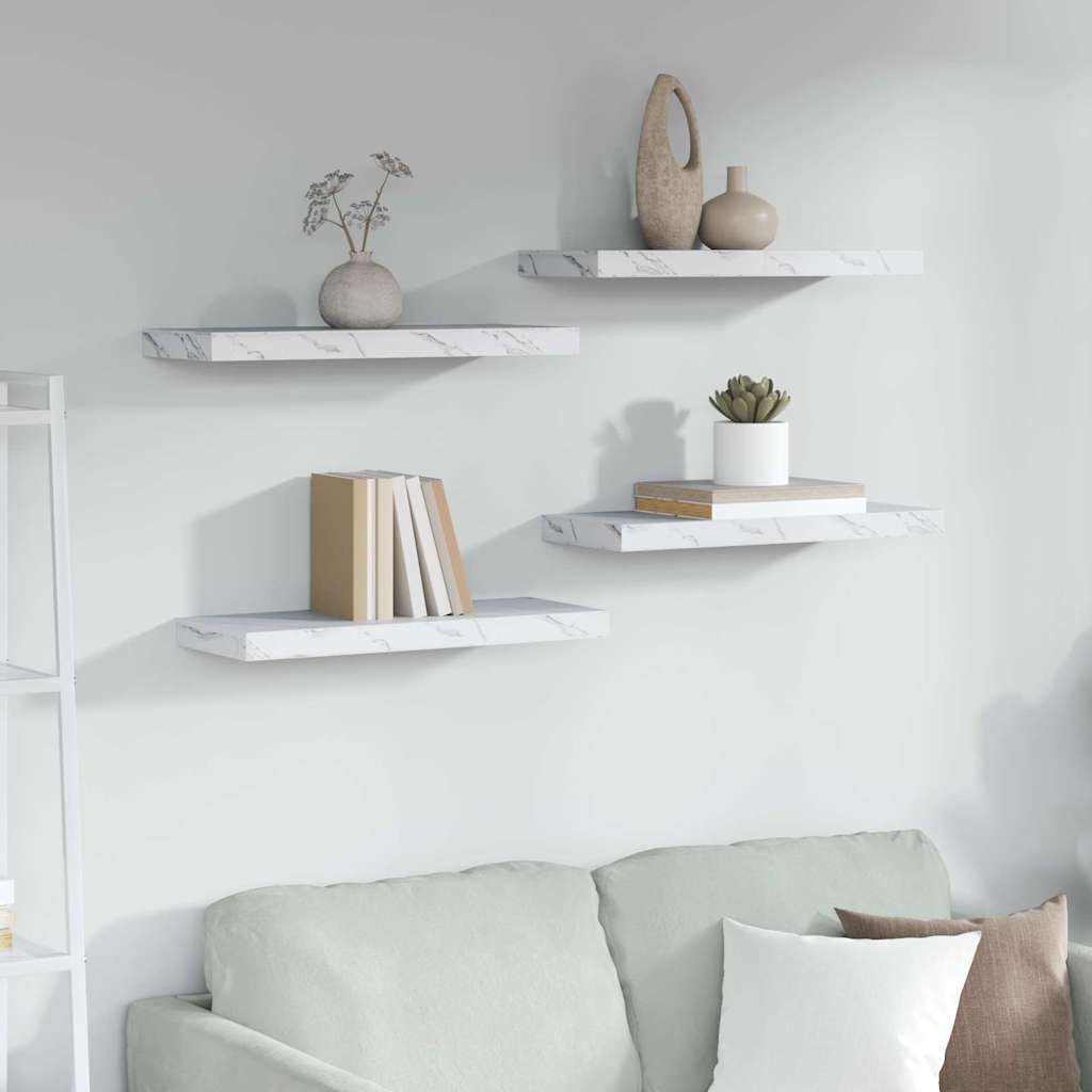 vidaXL Wall Shelf 4 pcs White Marble 60 x 23.5 x 3.8 cm 1