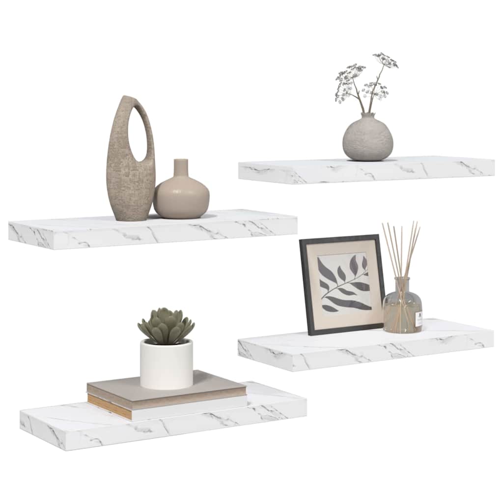 vidaXL Wall Shelf 4 pcs White Marble 60 x 23.5 x 3.8 cm 3
