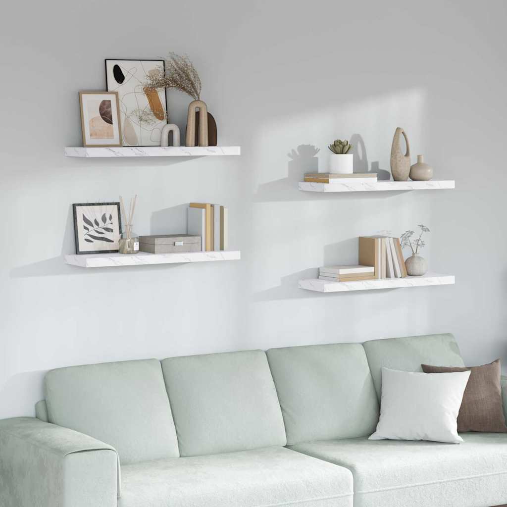 vidaXL Wall Shelf 4 pcs White Marble 90 x 23.5 x 3.8 cm 1
