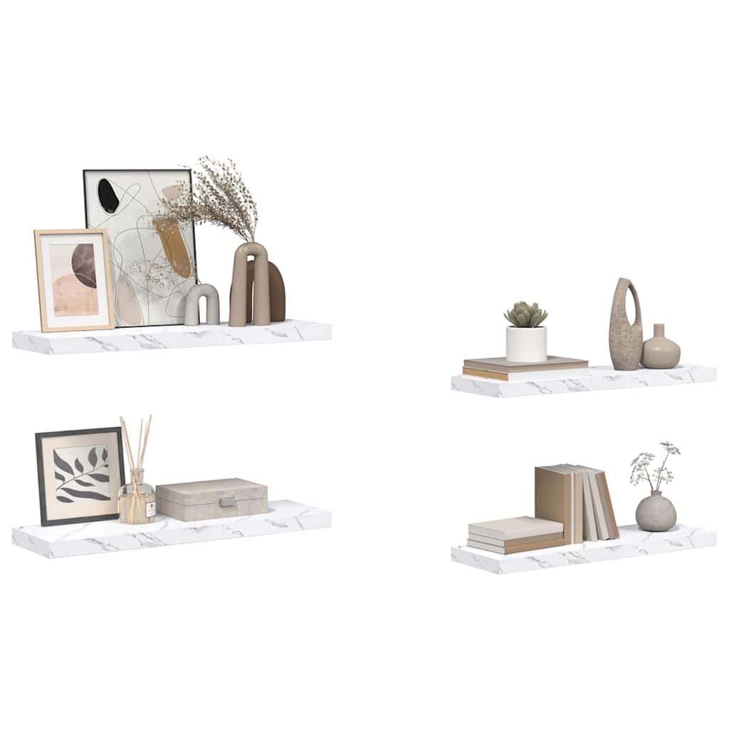 vidaXL Wall Shelf 4 pcs White Marble 90 x 23.5 x 3.8 cm 3
