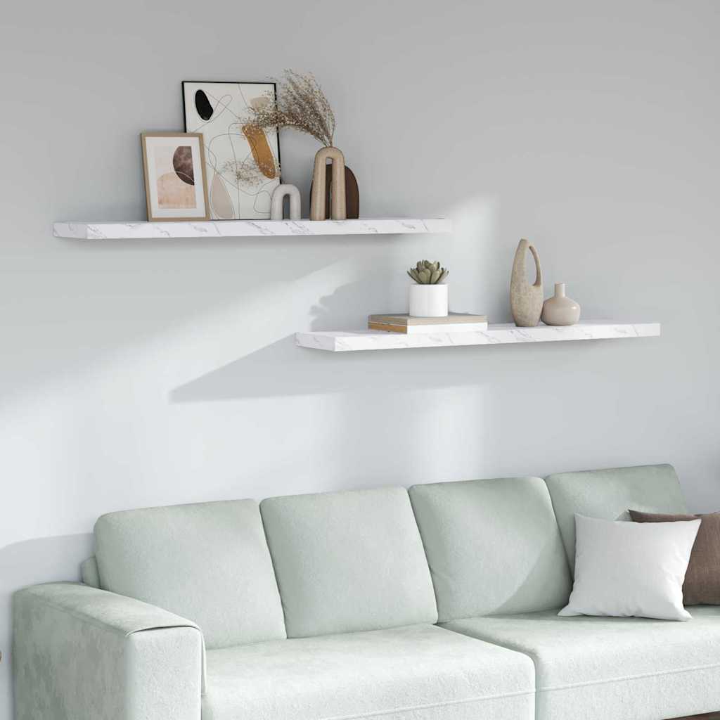 vidaXL Wall Shelf 2 pcs White Marble 120 x 23.5 x 3.8 cm 1