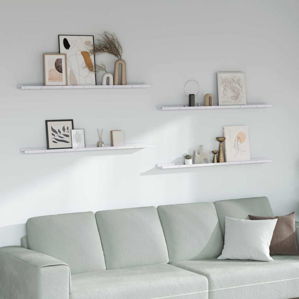 vidaXL Wall Shelf 4 pcs White Marble 115 x 9 x 3 cm Engineered Wood 1