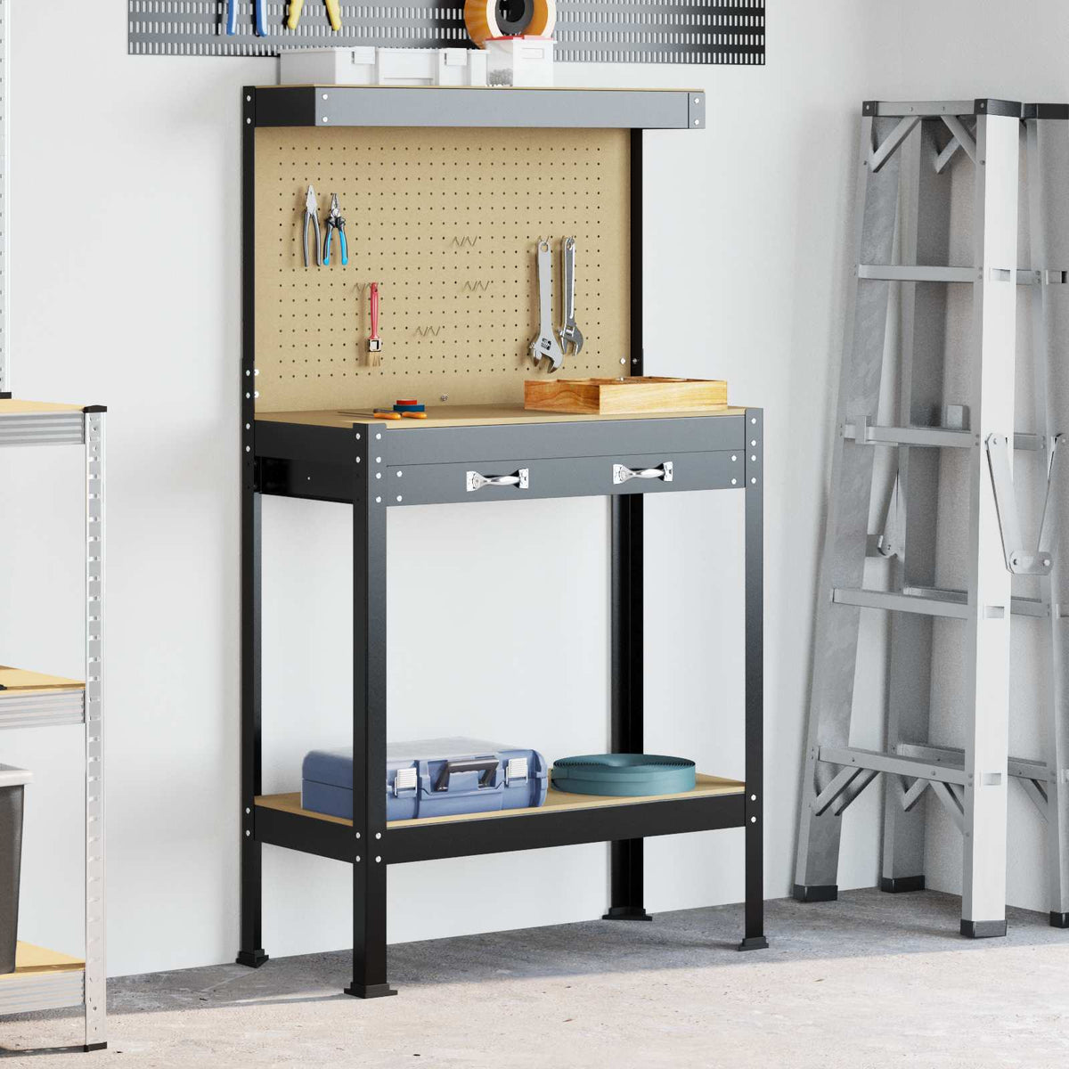 vidaXL Workbench Black 81 x 41 x 145 cm Engineered Wood and Metal