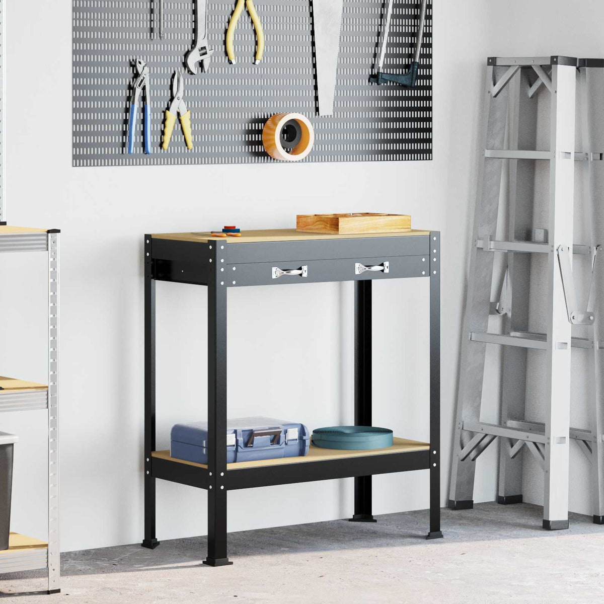 vidaXL Workbench Black 80 x 40 x 91 cm Engineered Wood and Metal 1