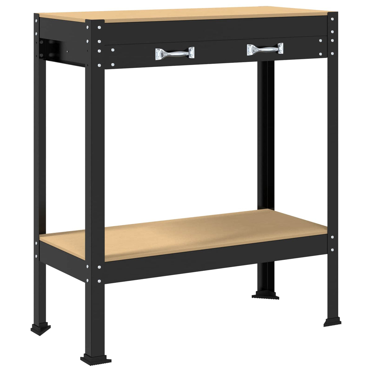 Workbench Black 81 x 41 x 145 cm Engineered Wood and Metal 80 cm with drawer