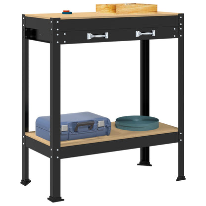 Workbench Black 81 x 41 x 145 cm Engineered Wood and Metal 80 cm with drawer