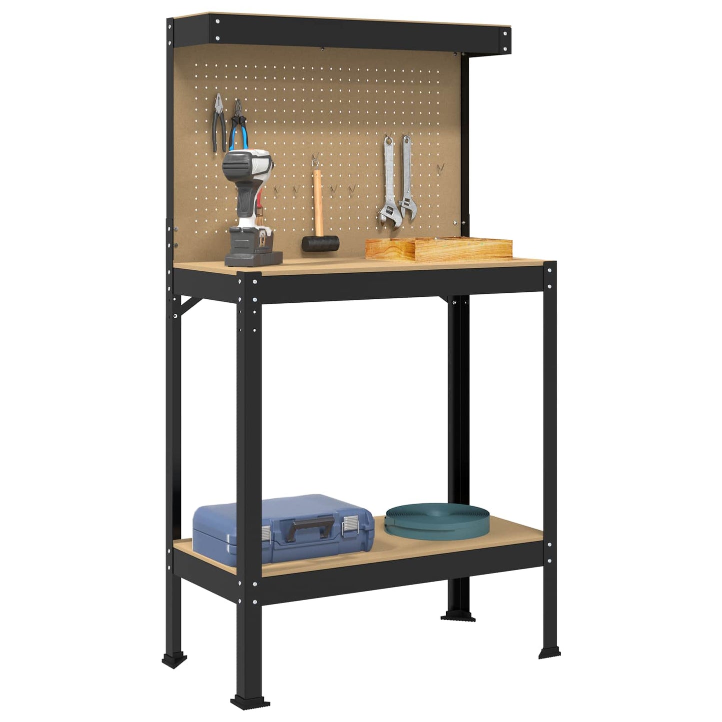vidaXL Workbench Black 81 x 41 x 145 cm Engineered Wood and Metal 3
