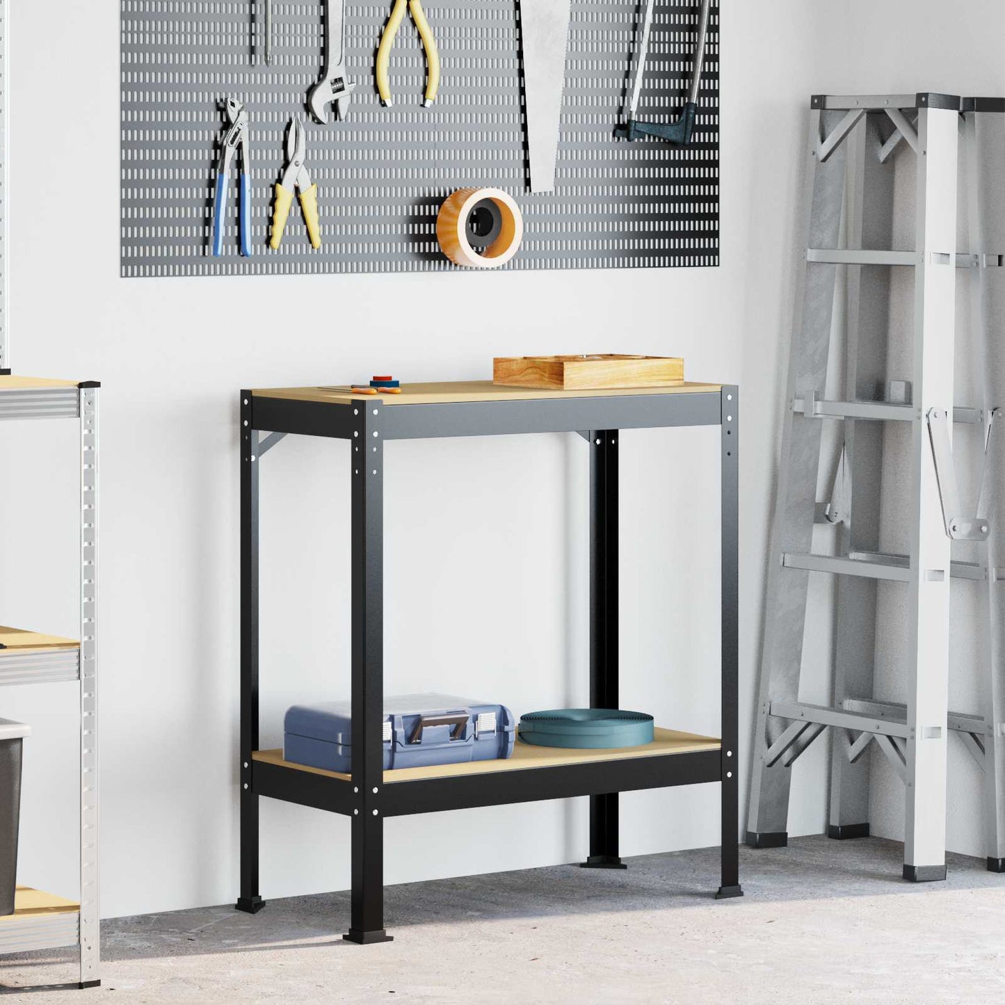 vidaXL Workbench Black 81 x 41 x 91 cm Engineered Wood and Metal 1