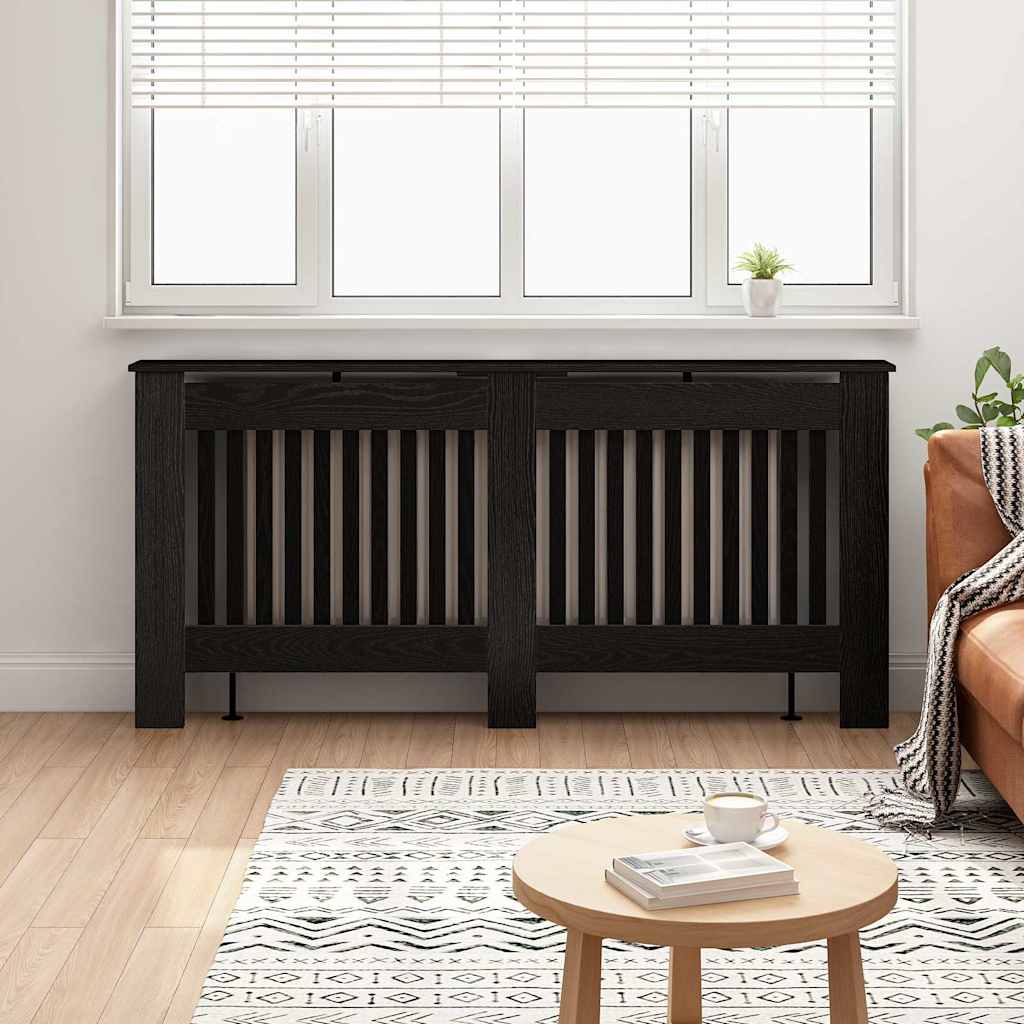 vidaXL Radiator Cover Black Oak 172 x 19 x 81.5 cm Engineered Wood 1