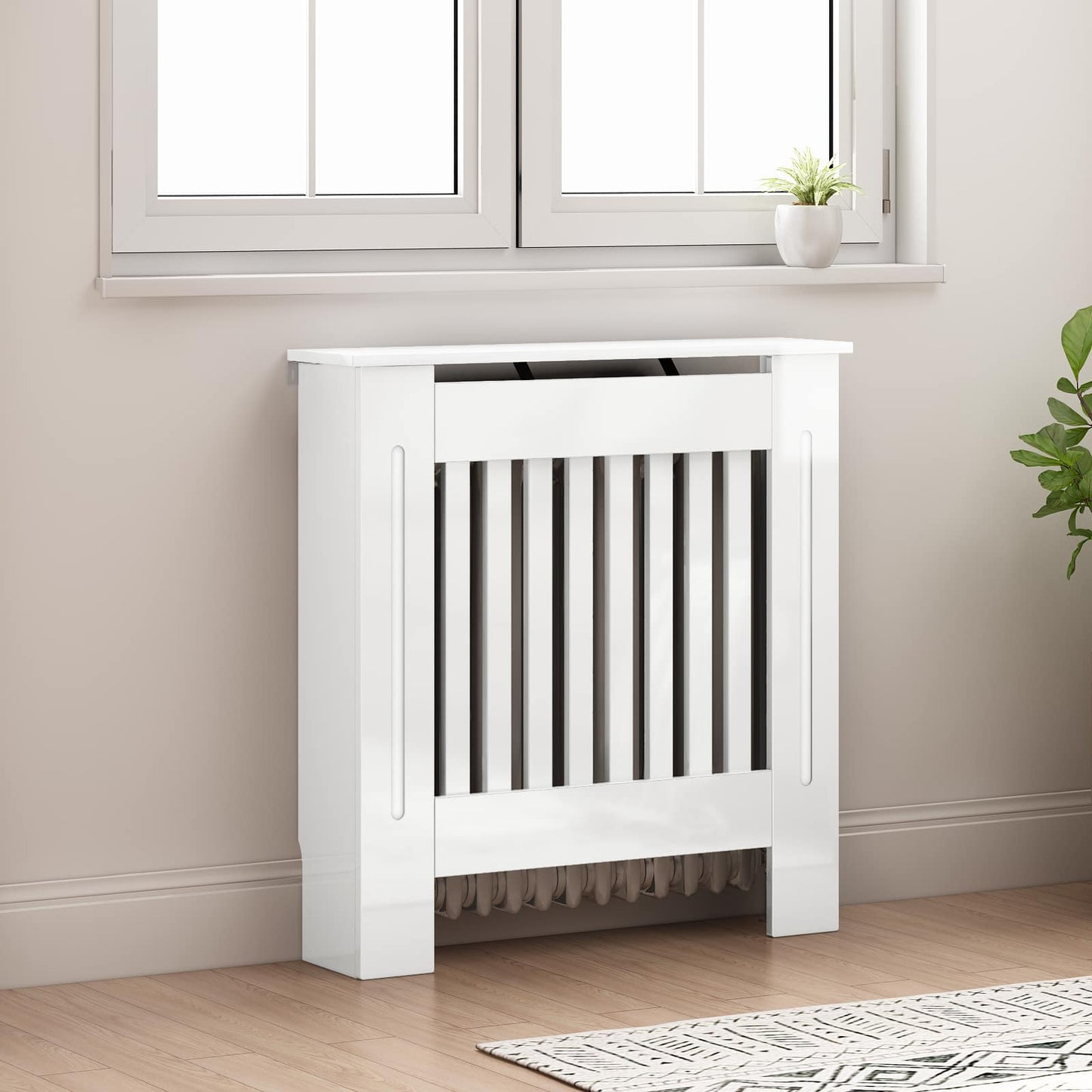 vidaXL Radiator Cover High Gloss White 78 x 19 x 81.5 cm 3