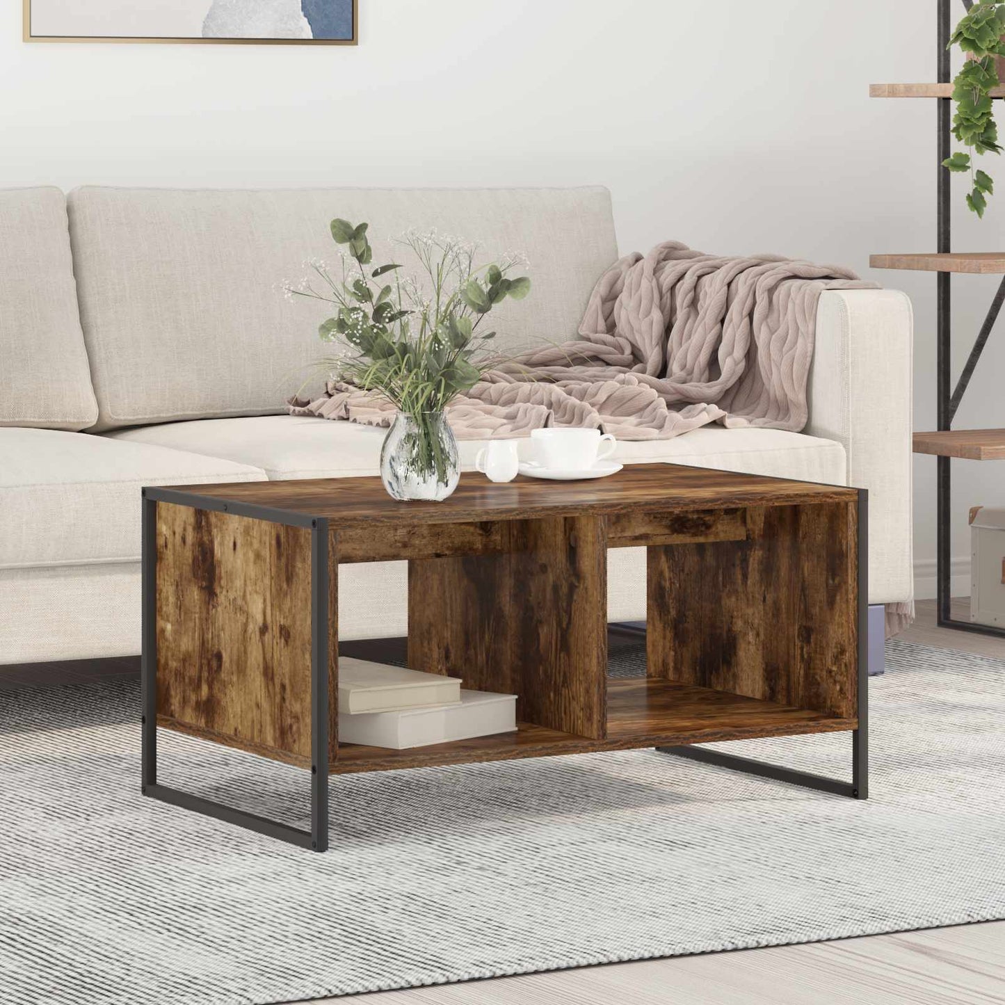 vidaXL Coffee Table Smoke Oak 80 x 50 x 40 cm Engineered Wood 1