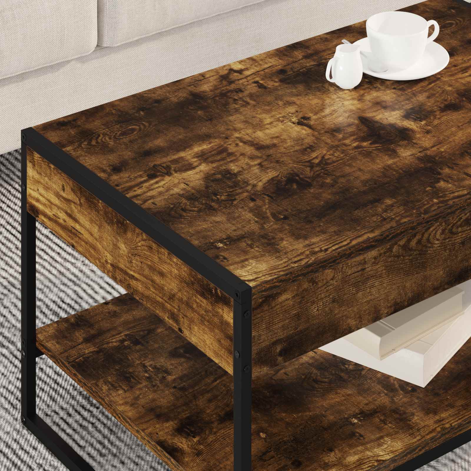 vidaXL Coffee Table Smoke Oak 80 x 50 x 40 cm Engineered Wood 4